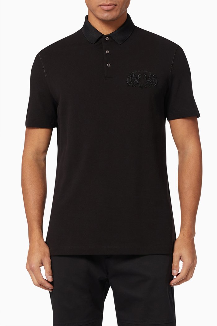 

Short Sleeve Polo Shirt in Cotton Piqué, Black