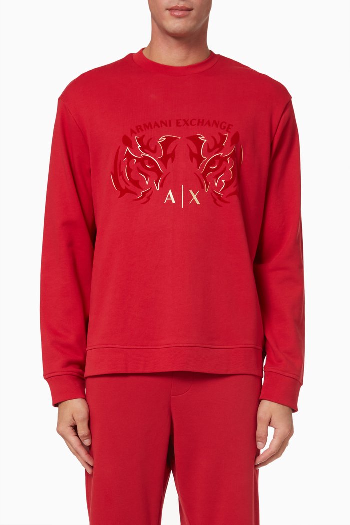 

Tiger Print Sweatshirt in Fleece, Red