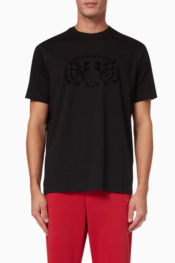 

Tiger Graphic T-shirt in Cotton Jersey, Black