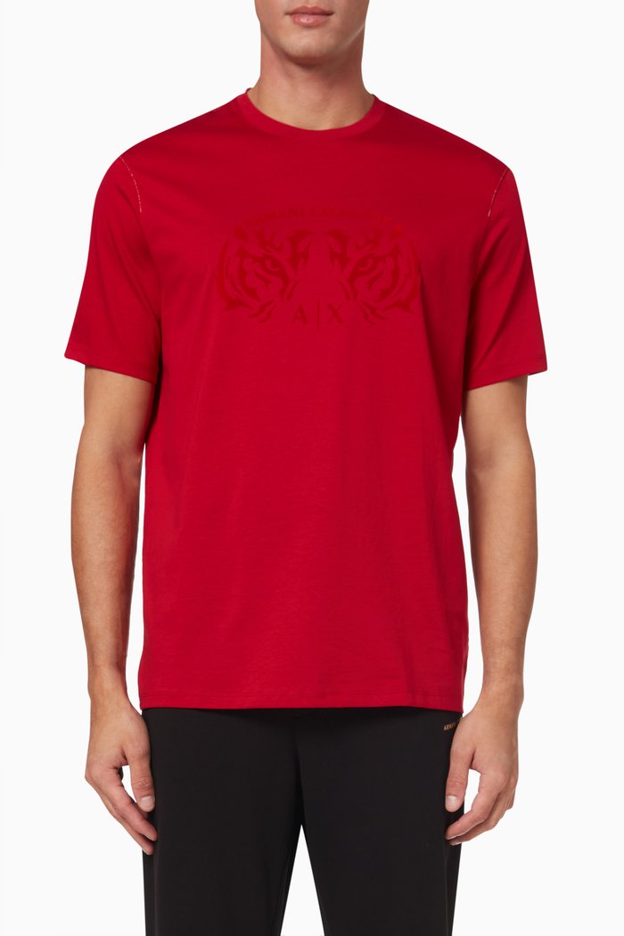 

Tiger Graphic T-Shirt in Cotton Jersey, Red