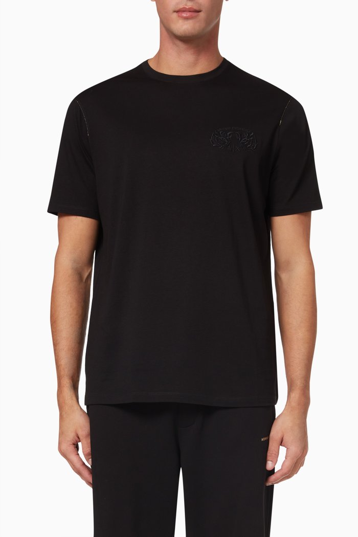 

Embroidered Tiger Logo T-shirt in Cotton Jersey, Black