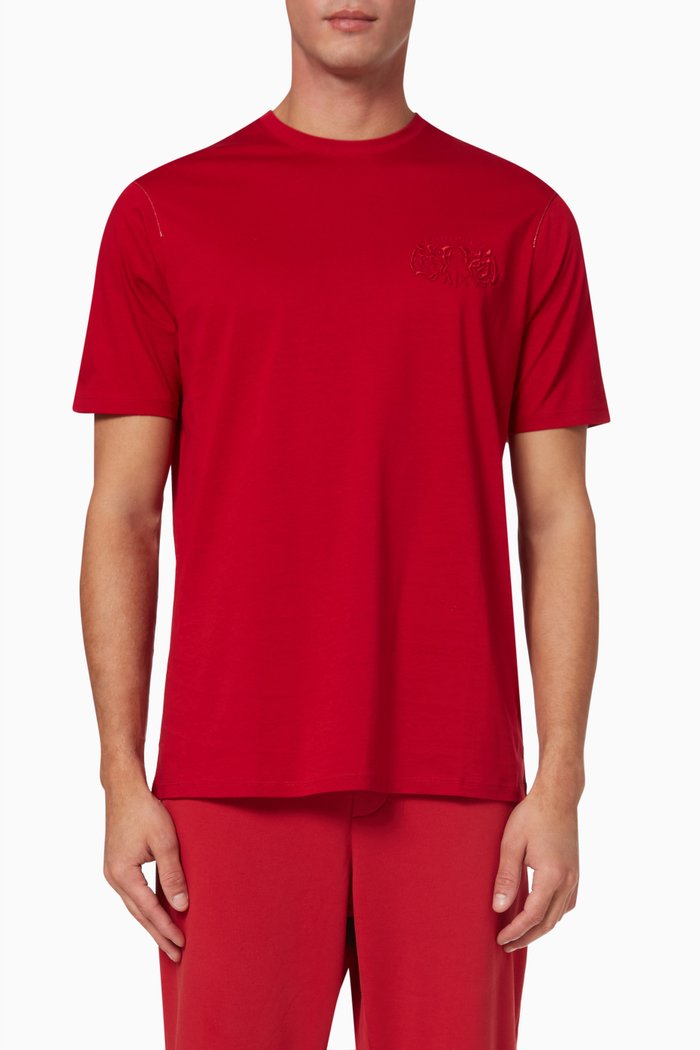 

Embroidered Tiger Logo T-Shirt in Cotton Jersey, Red