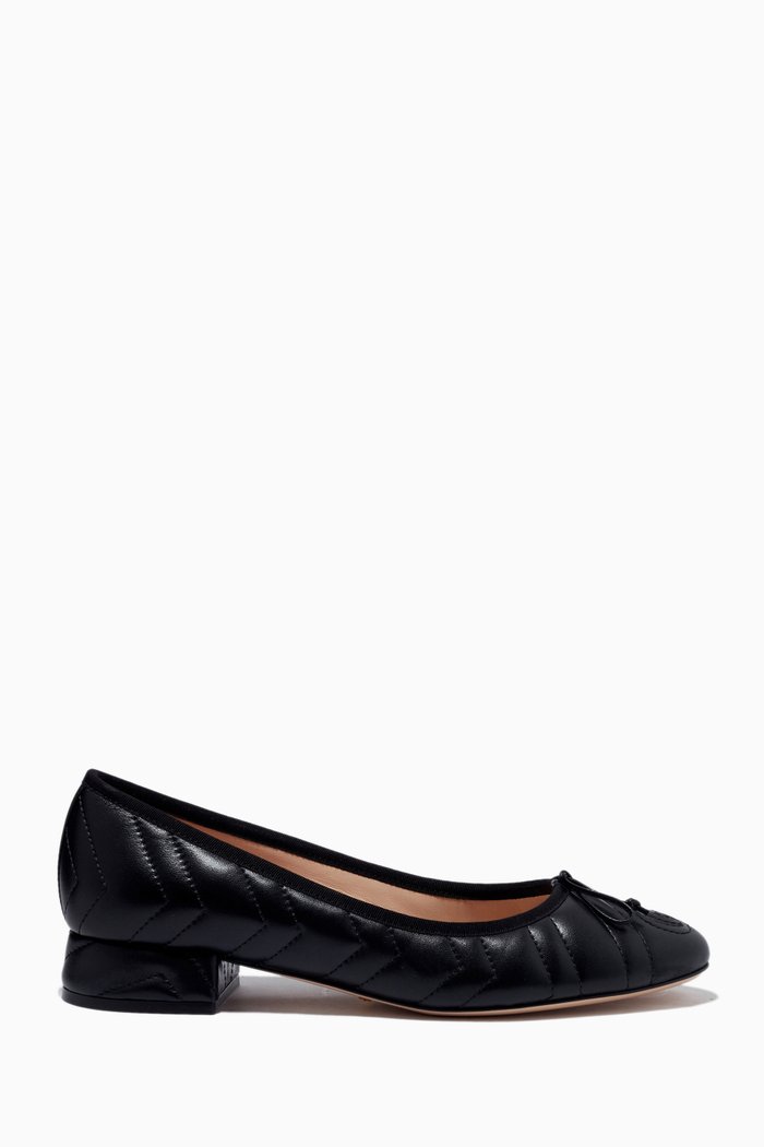 

Ballet Flats with Double G in Chevron Matelassé Leather, Black