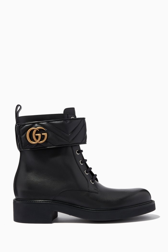 GG Marmont Ankle Boots in Leather, Black