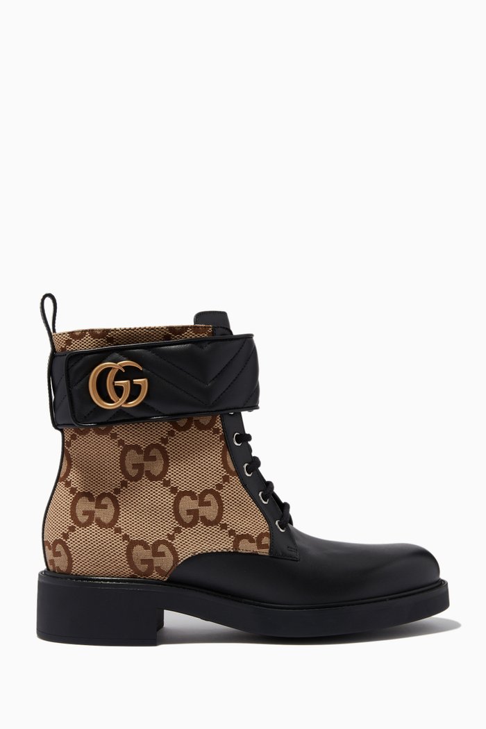 

GG Marmont Ankle Boots in GG Supreme Canvas & Leather, Black