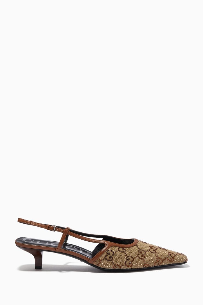 

Slingback Pumps in GG Canvas with Crystals, Neutral