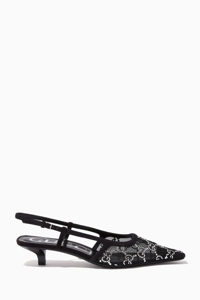 

GG Slingback Pumps in Crystal-embellished Mesh, Black