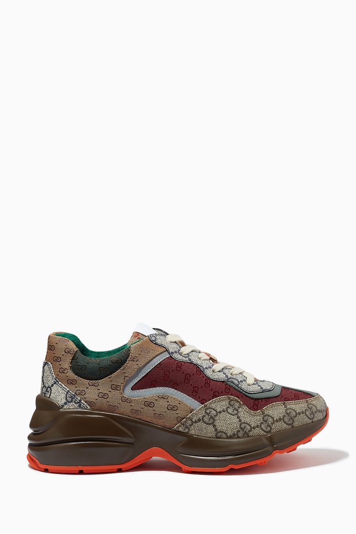 

Rhyton GG Chunky Runner Sneakers in Supreme Canvas, Brown