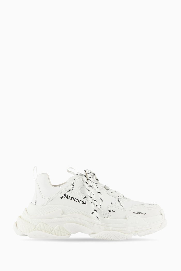 Triple S Allover Logo Sneakers in Double Foam & Mesh, White
