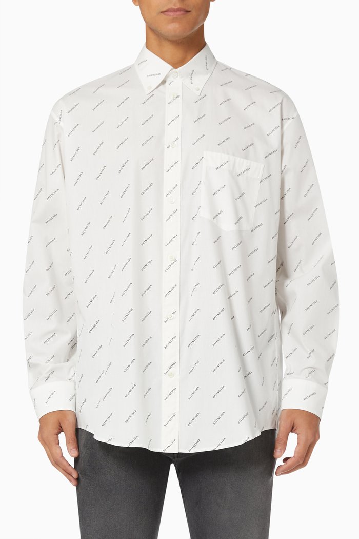 

All-over Logo Shirt in Cotton Poplin, White