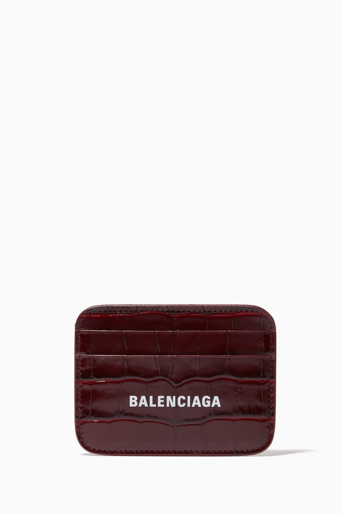 

Cash Card Holder in Shiny Crocodile Embossed Calfskin, Red