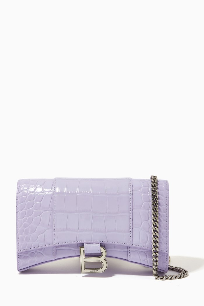 

Hourglass Wallet on Chain in Crocodile Embossed Calfskin, Purple