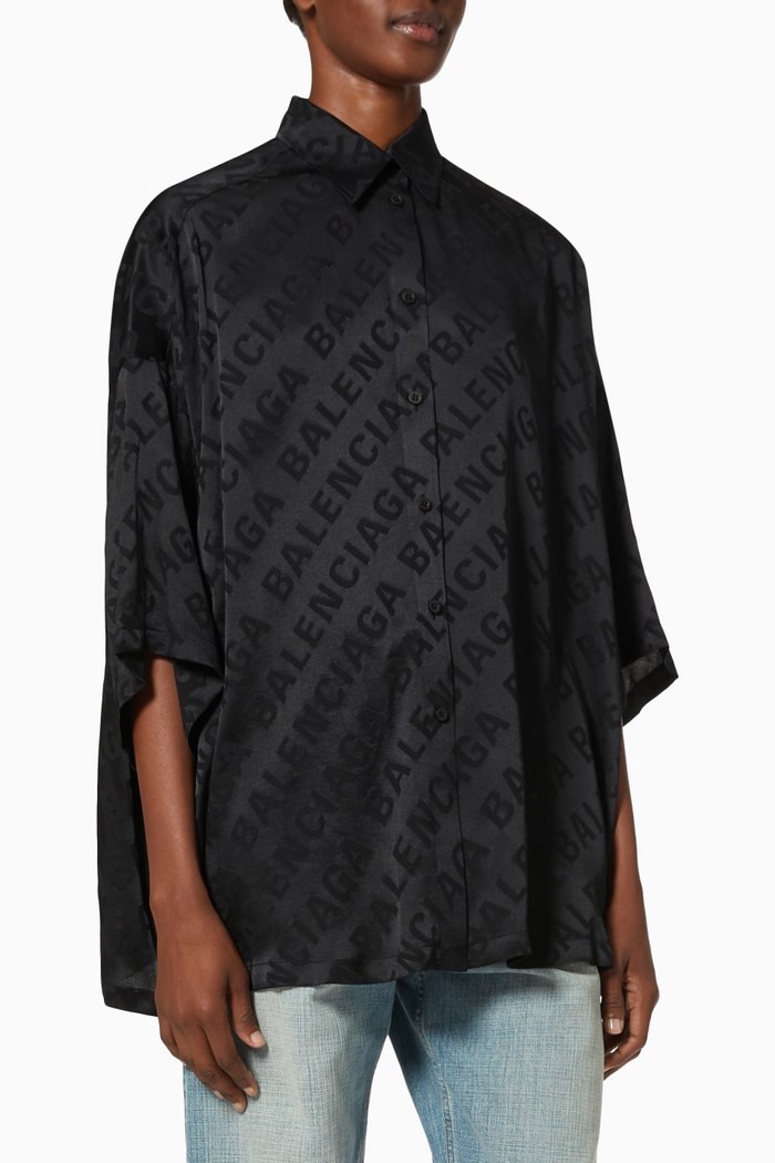 

Vareuse Shirt in Silk Logo Jacquard, Black