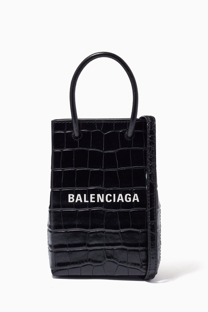 

Shopping Phone Holder Bag in Leather, Black
