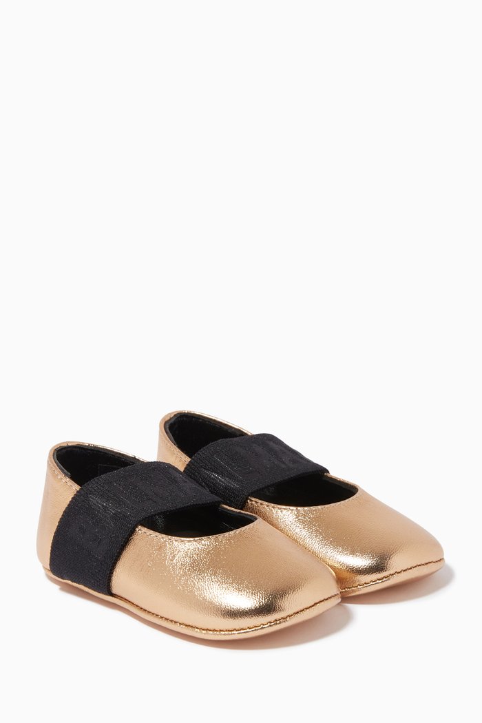 

Ballet Flats with Straps in Leather, Gold