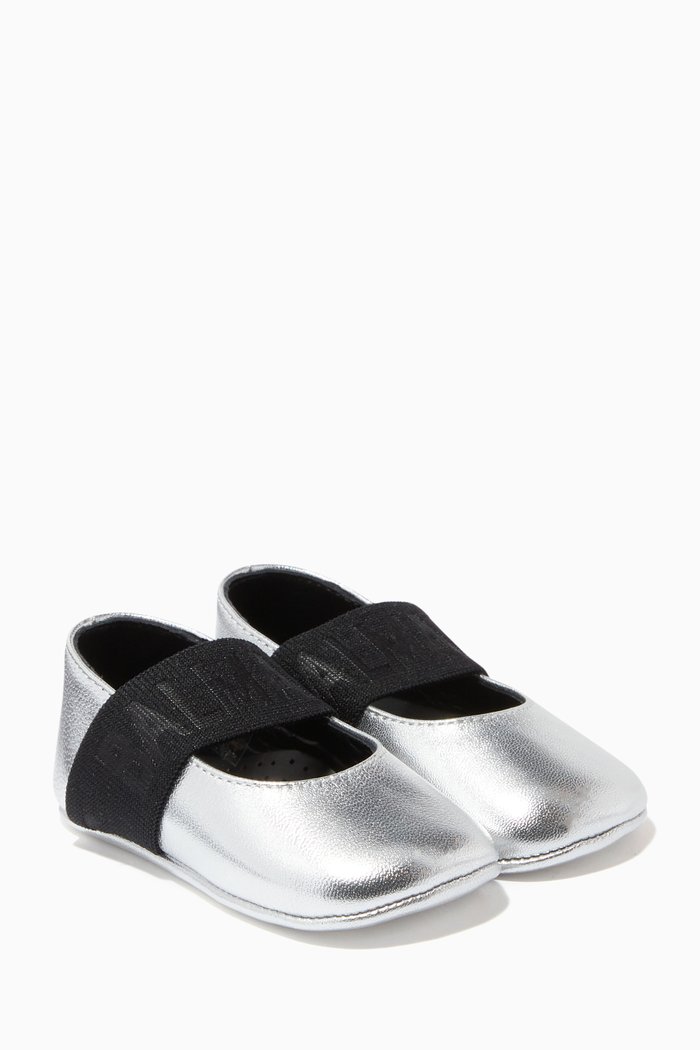 

Ballet Flats with Straps in Leather, Silver