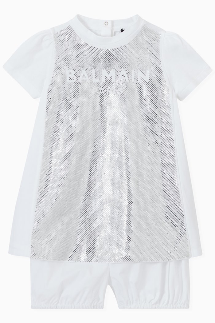 

Diamante Logo Print Dress in Cotton, White