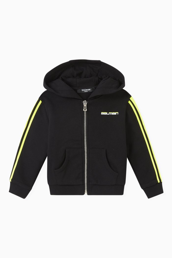 

Logo Zip Hoodie in Cotton Fleece, Black