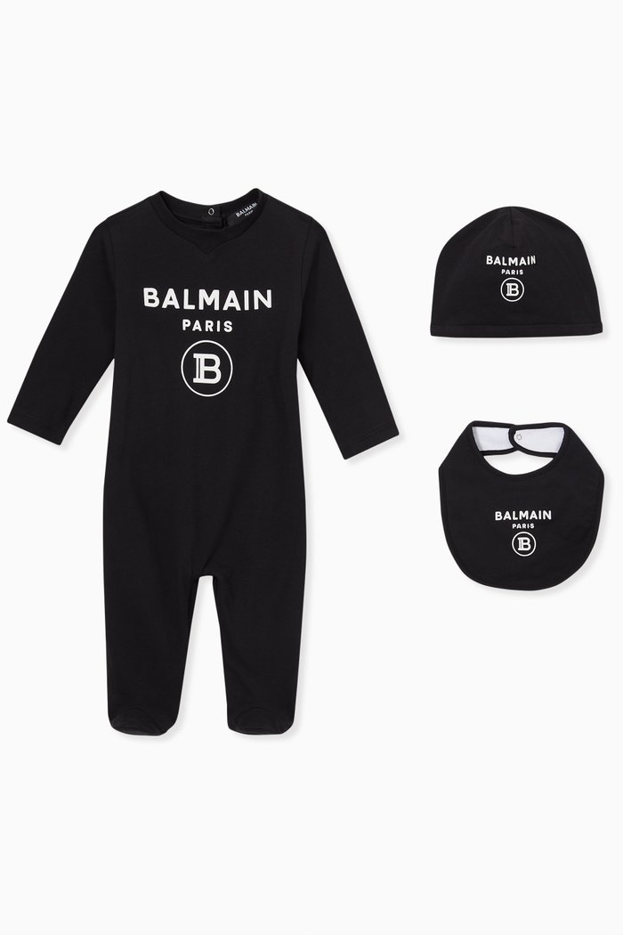 

Balmain Pyjama Gift Set of Romper, Hat & Bib, Black
