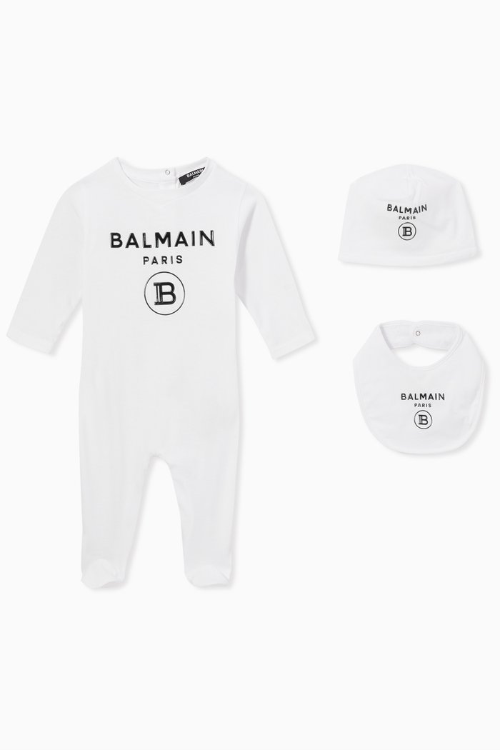

Logo Print Romper, Set of 3, White