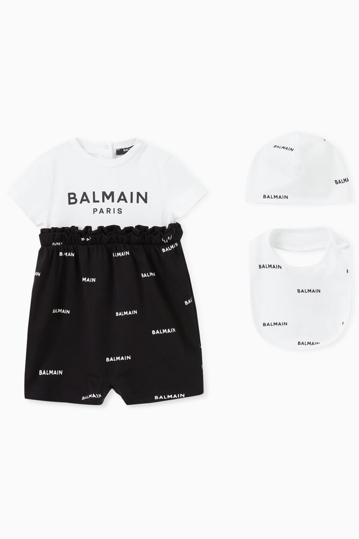 

Label Print Romper Gift Set in Cotton, Multicolour