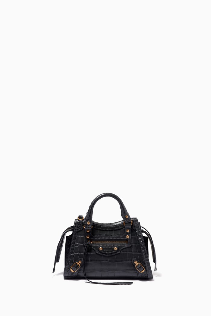 

Neo Classic City Mini Tote in Shiny Crocodile Embossed Calfskin, Grey