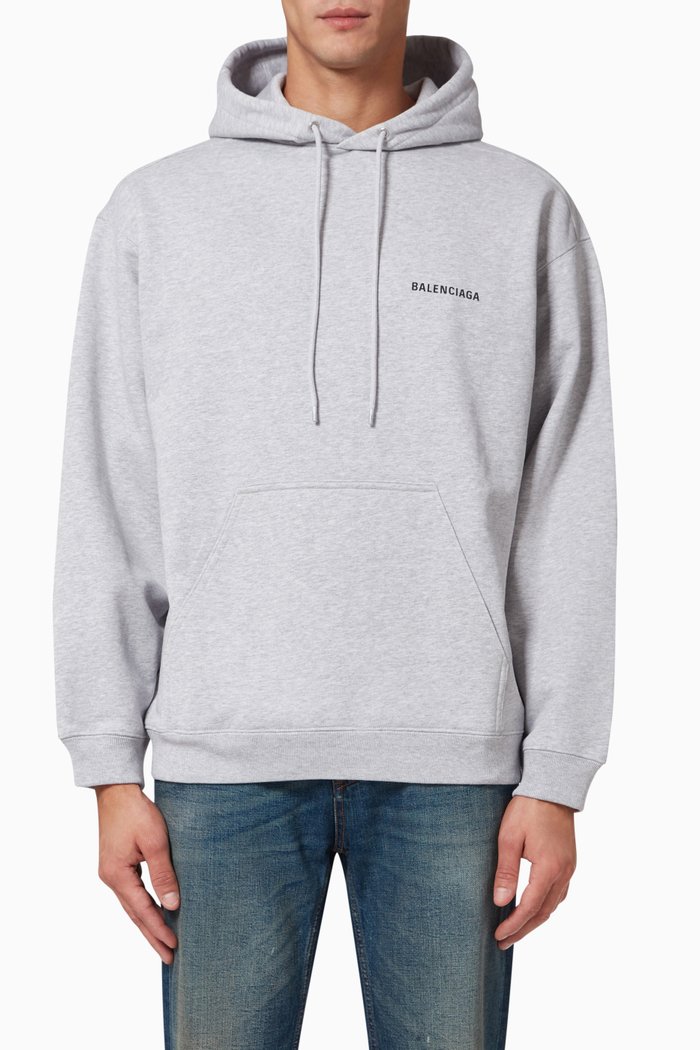 

Logo Medium Fit Hoodie in Cotton Fleece, Grey