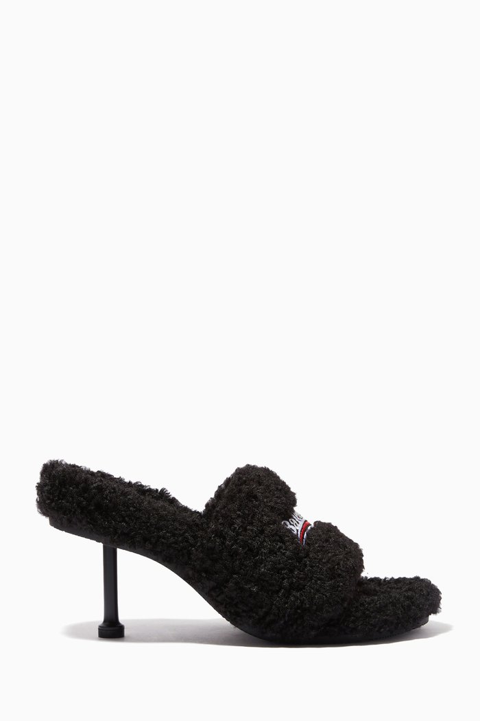 

Furry 80 Sandals in Faux Shearling, Black