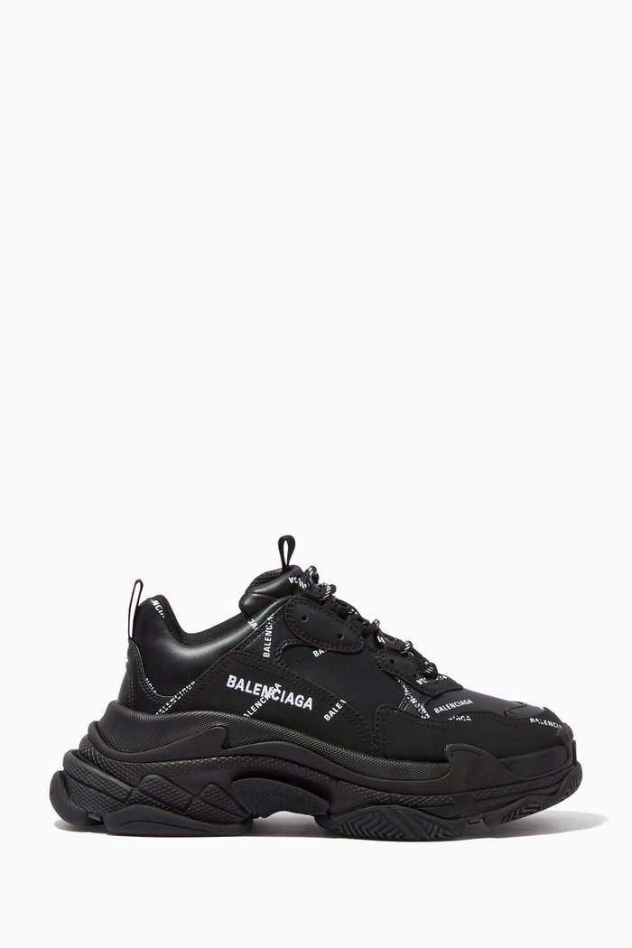 

Triple S All-over Logo Sneakers in Double Foam & Mesh, Black