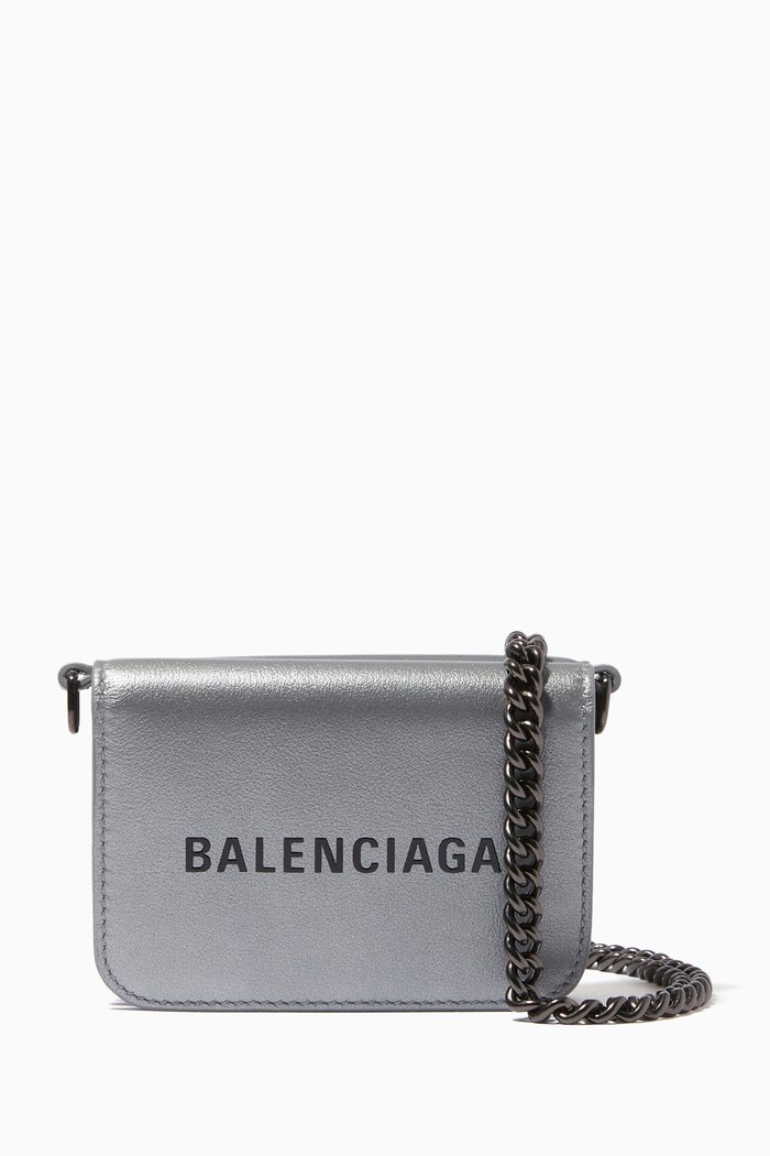 

Cash Mini Wallet on Chain in Calfskin, Silver