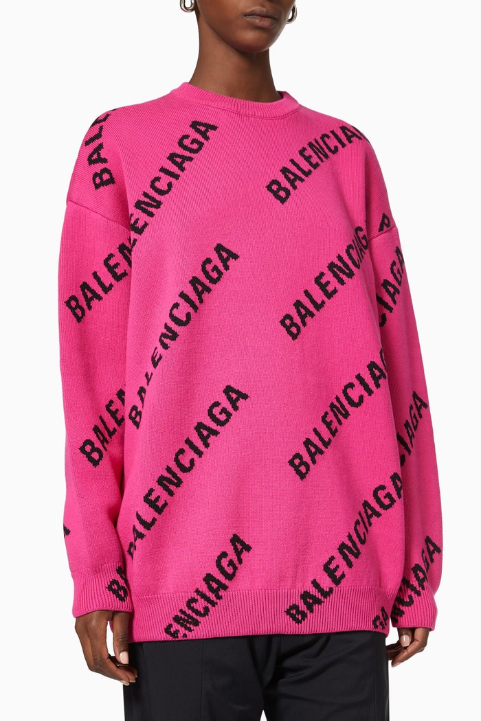 

Allover Logo Sweater in Virgin Wool Knit, Pink