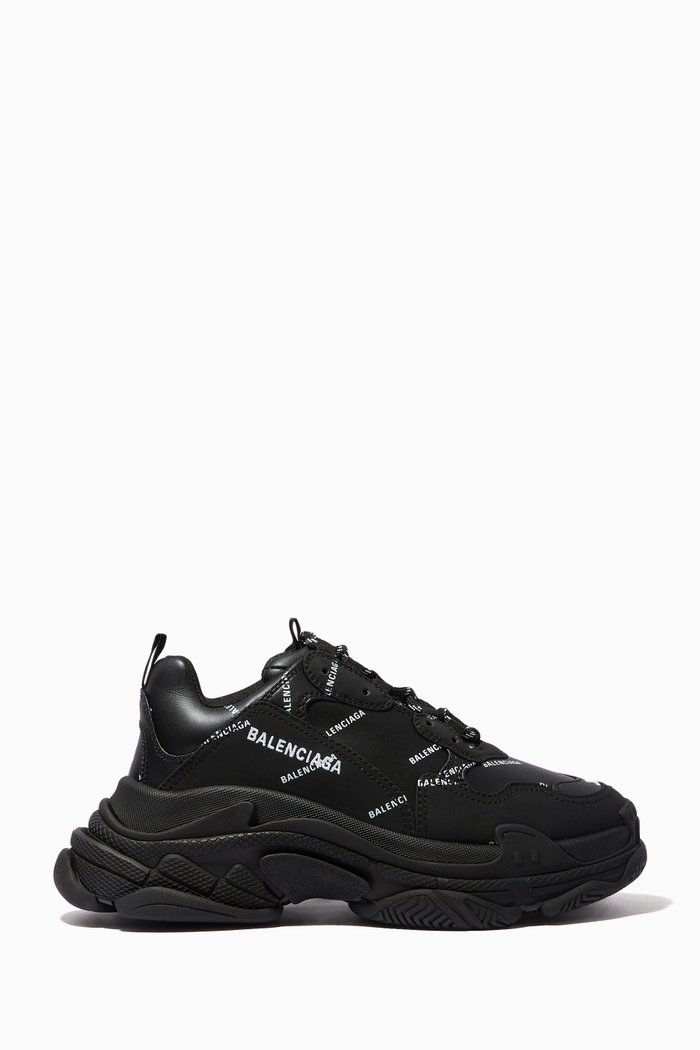 

Triple S Allover Logo Sneakers in Double Foam & Mesh, Black