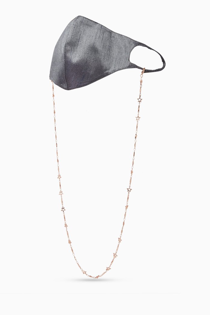 Star Embellished Chain & Face Mask, Grey
