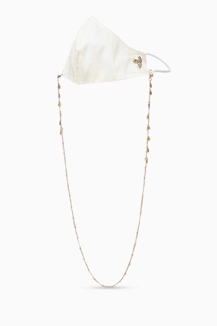 Pearl Embellished Chain & Face Mask, White