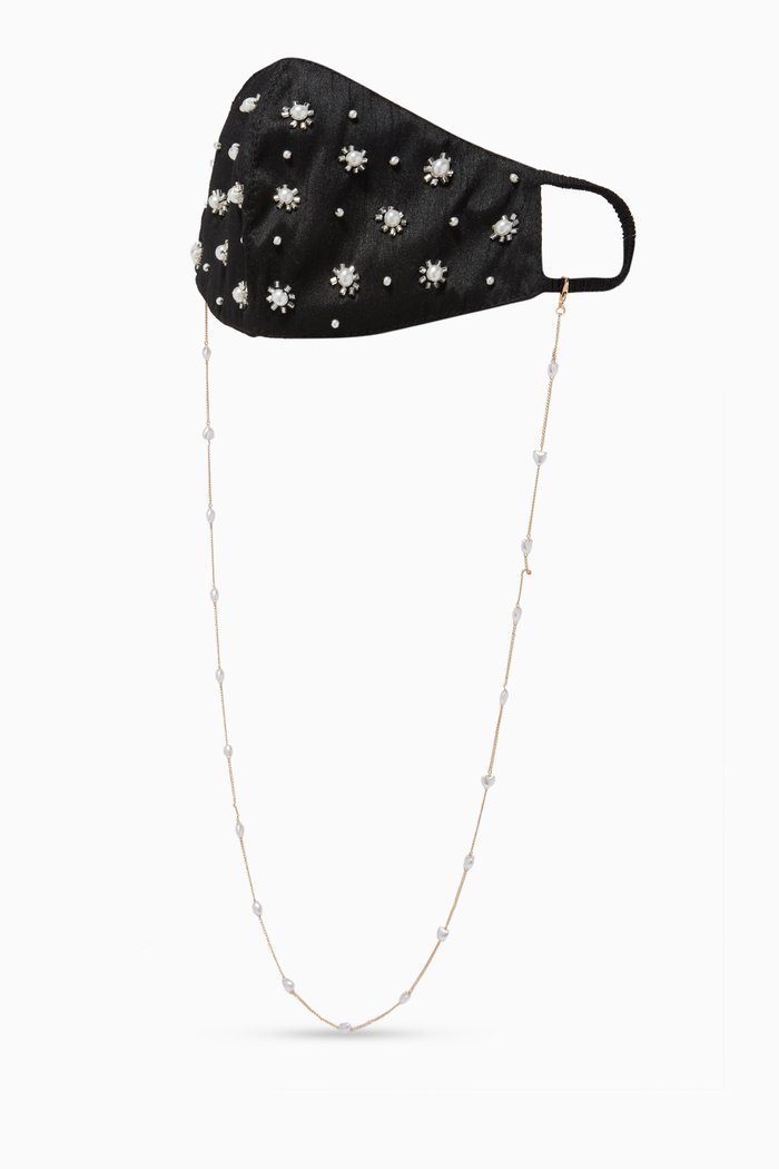 

Pearl Embellished Chain & Face Mask, Black
