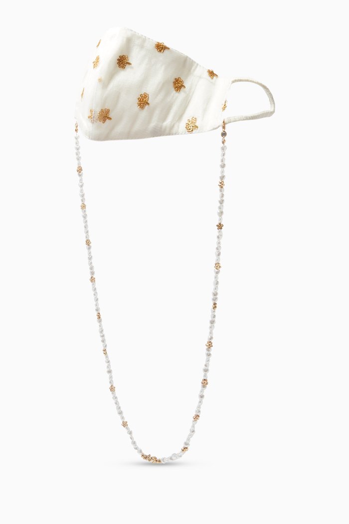 

Pearl Embellished Chain & Face Mask, White