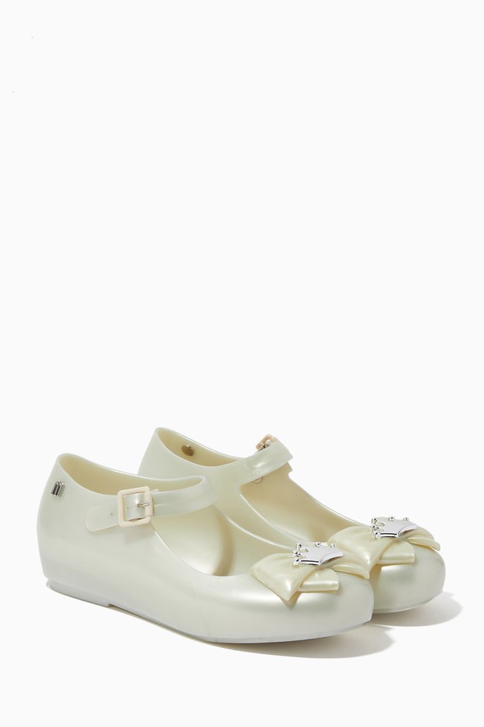 Glossy Bow Ballerina Flats, Silver
