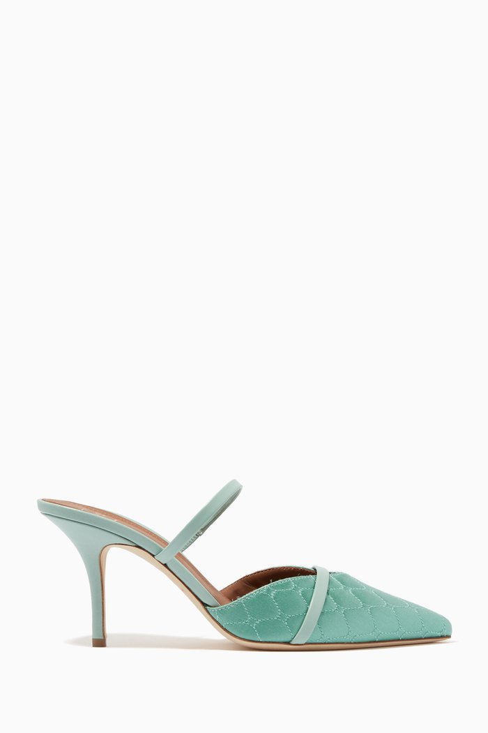 

Frankie 70 Mules in Quilted Satin, Green