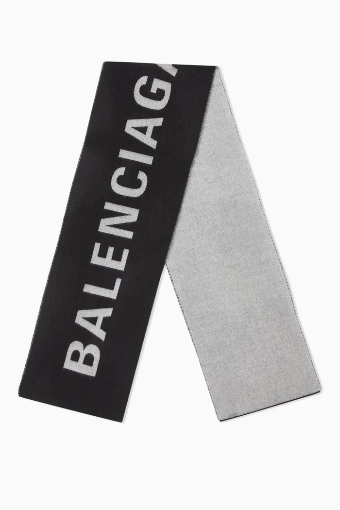 

Scarf in Logo Jacquard Wool, Black