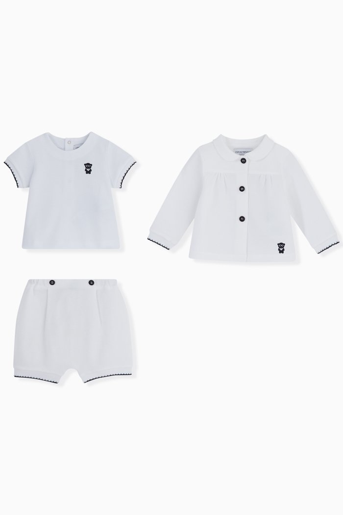 

Manga Bear Cardigan, T-shirt & Shorts, Set of 3, White