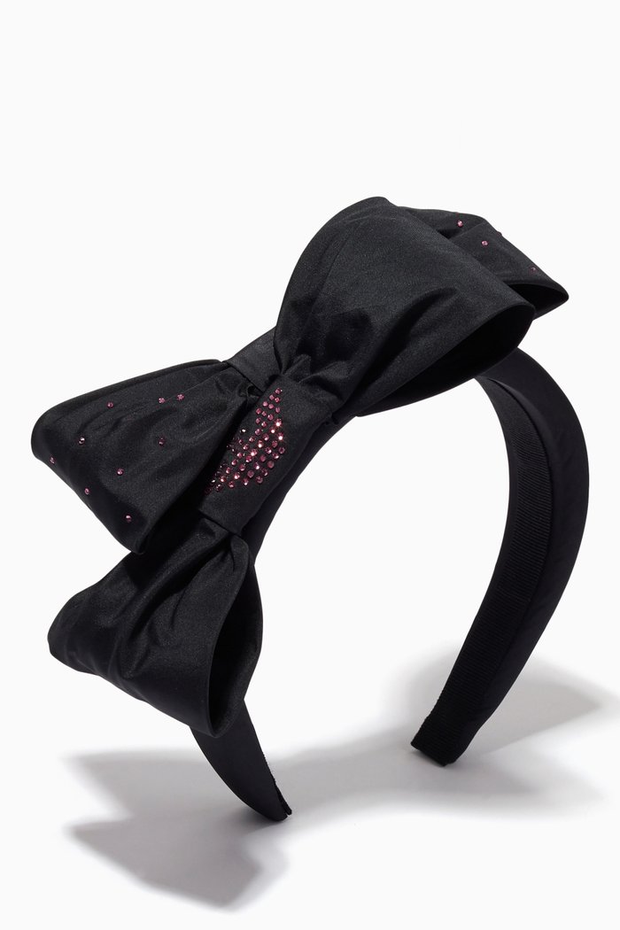 

Rhinestone Double Bow Headband in Satin, Black