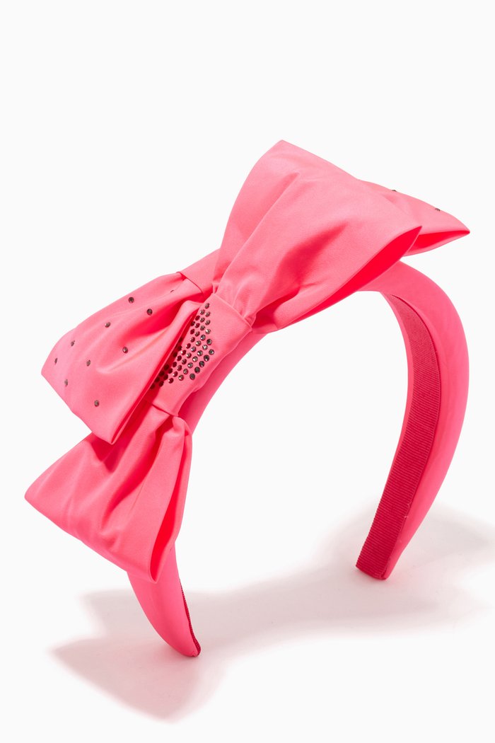 

Rhinestone Double Bow Headband in Satin, Pink