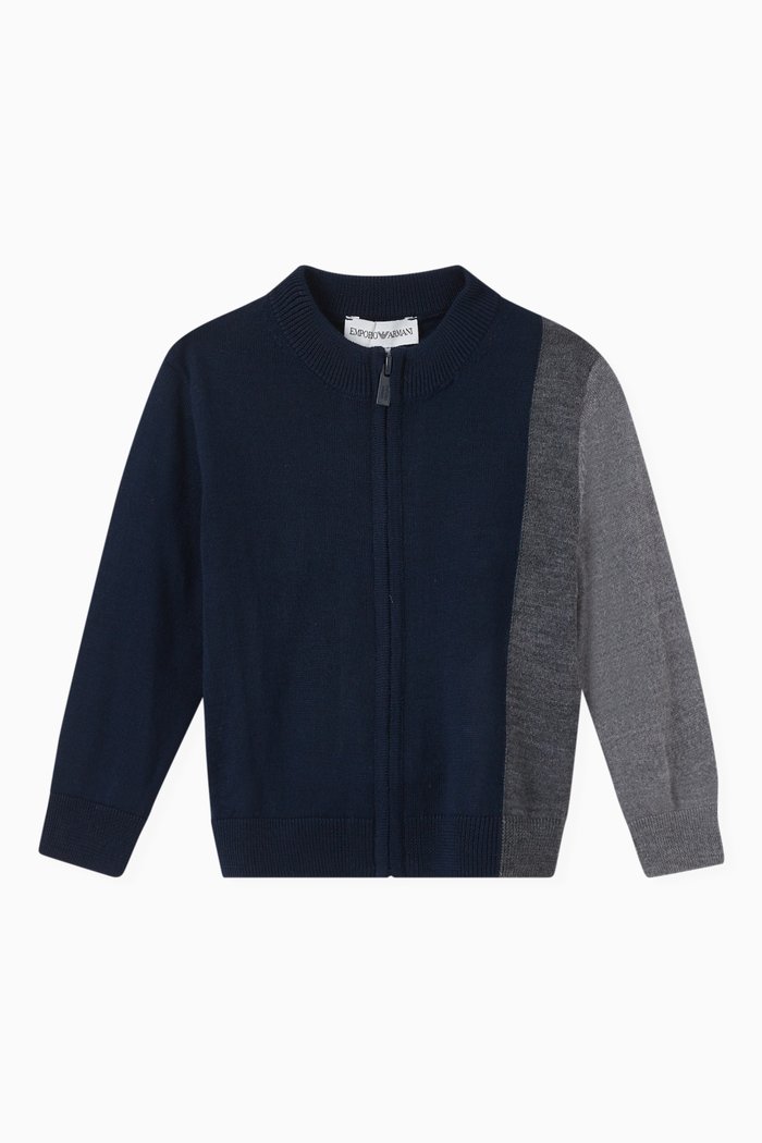 

Repeated Logo Cardigan in Viscose-blend Knit, Blue