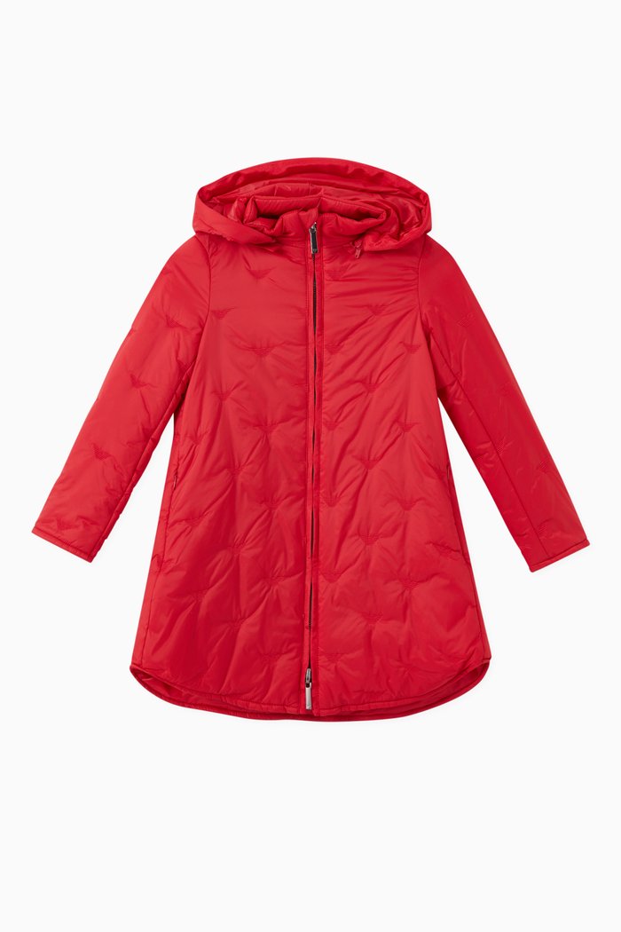 

EA Eagle Reversible Longline Puffer Jacket in Nylon, Red