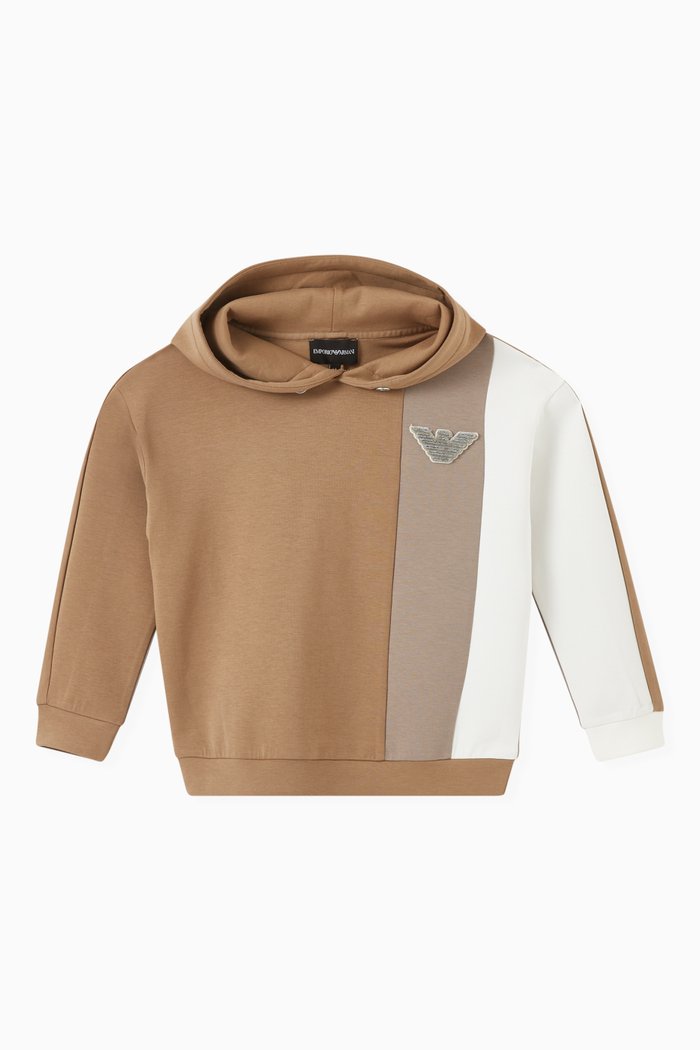 

EA Eagle Colour-blocked Hoodie in Jersey, Brown