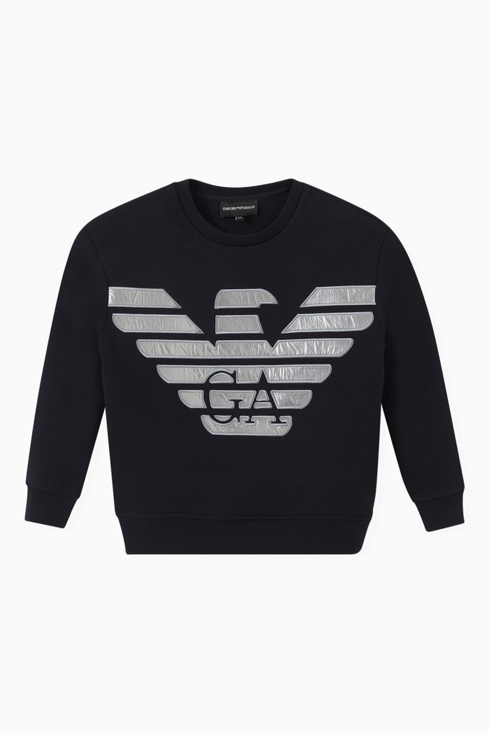 

Macro Eagle Embroidered Metallic Sweatshirt, Blue