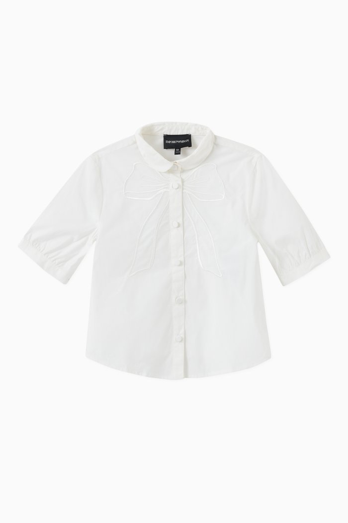 

Ribbon Embroidered Shirt in Cotton, White