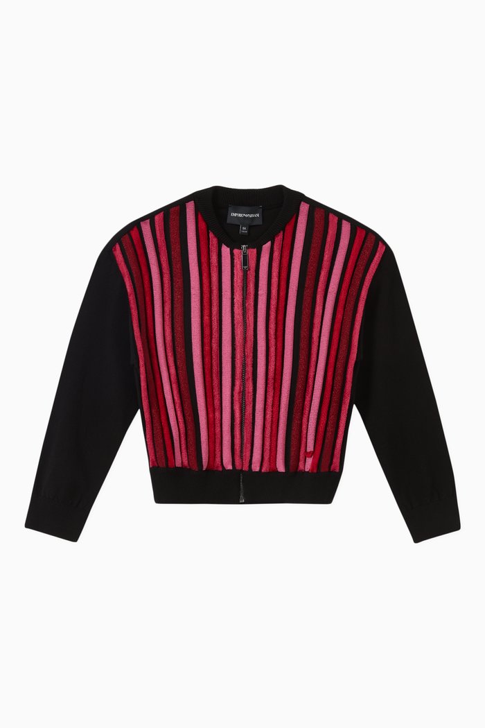

EA Striped Cardigan in Cotton-blend Knit, Pink