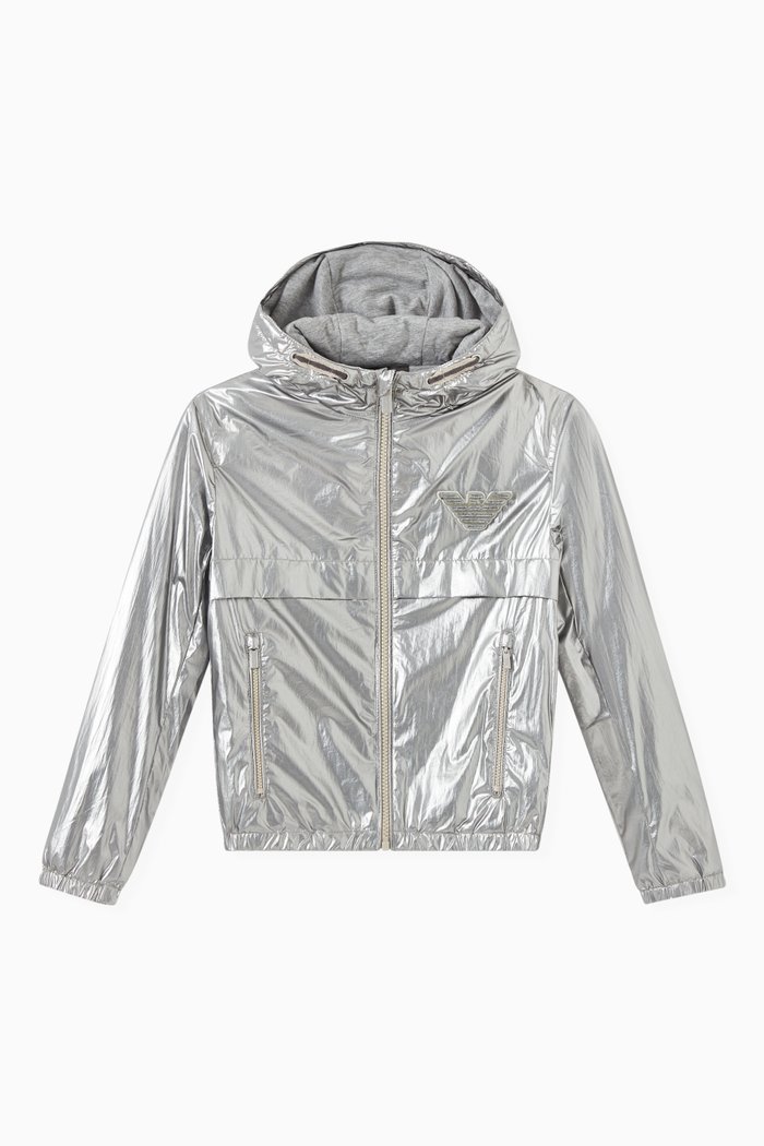 

Eagle Logo Blouson Hoodie in Metallic fabric, Silver