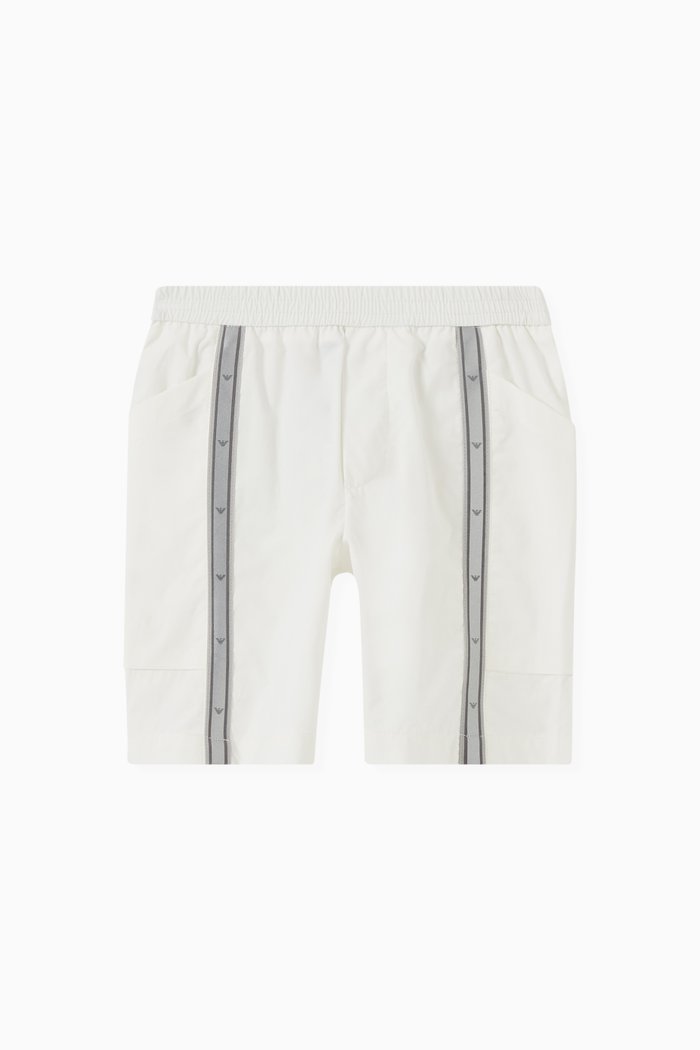 

EA Logo Tape Bermuda Shorts in Cotton Poplin, White